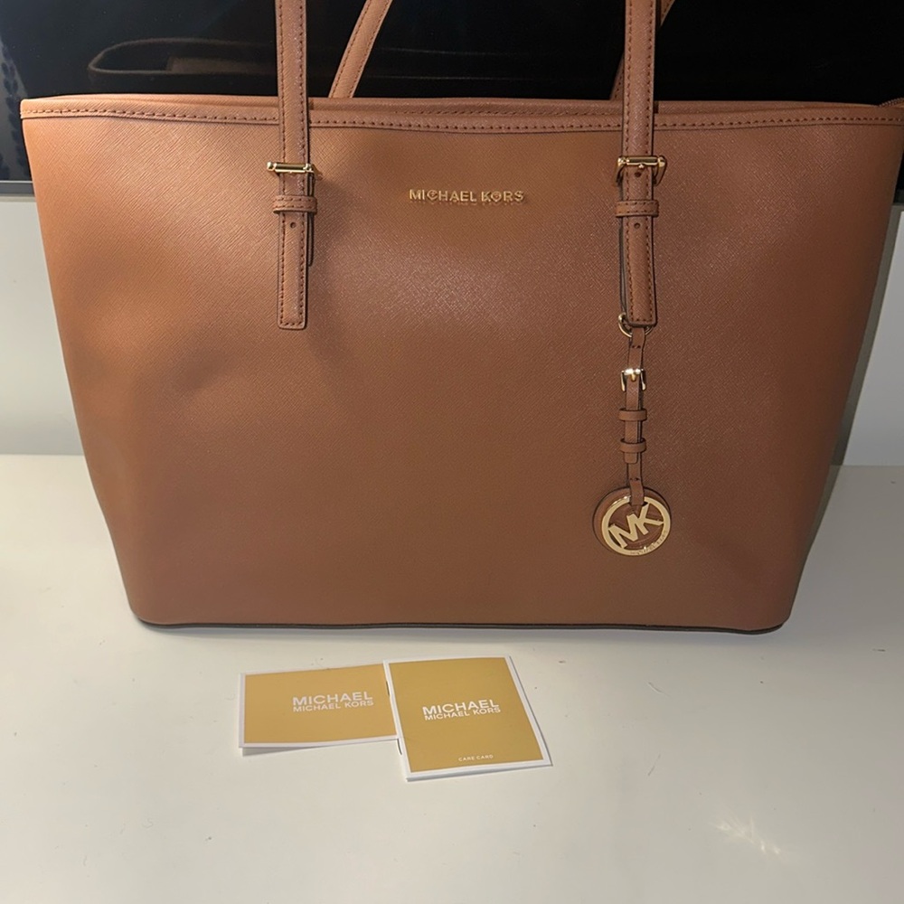 Michael Kors brown Large Jet set tote with computer slot